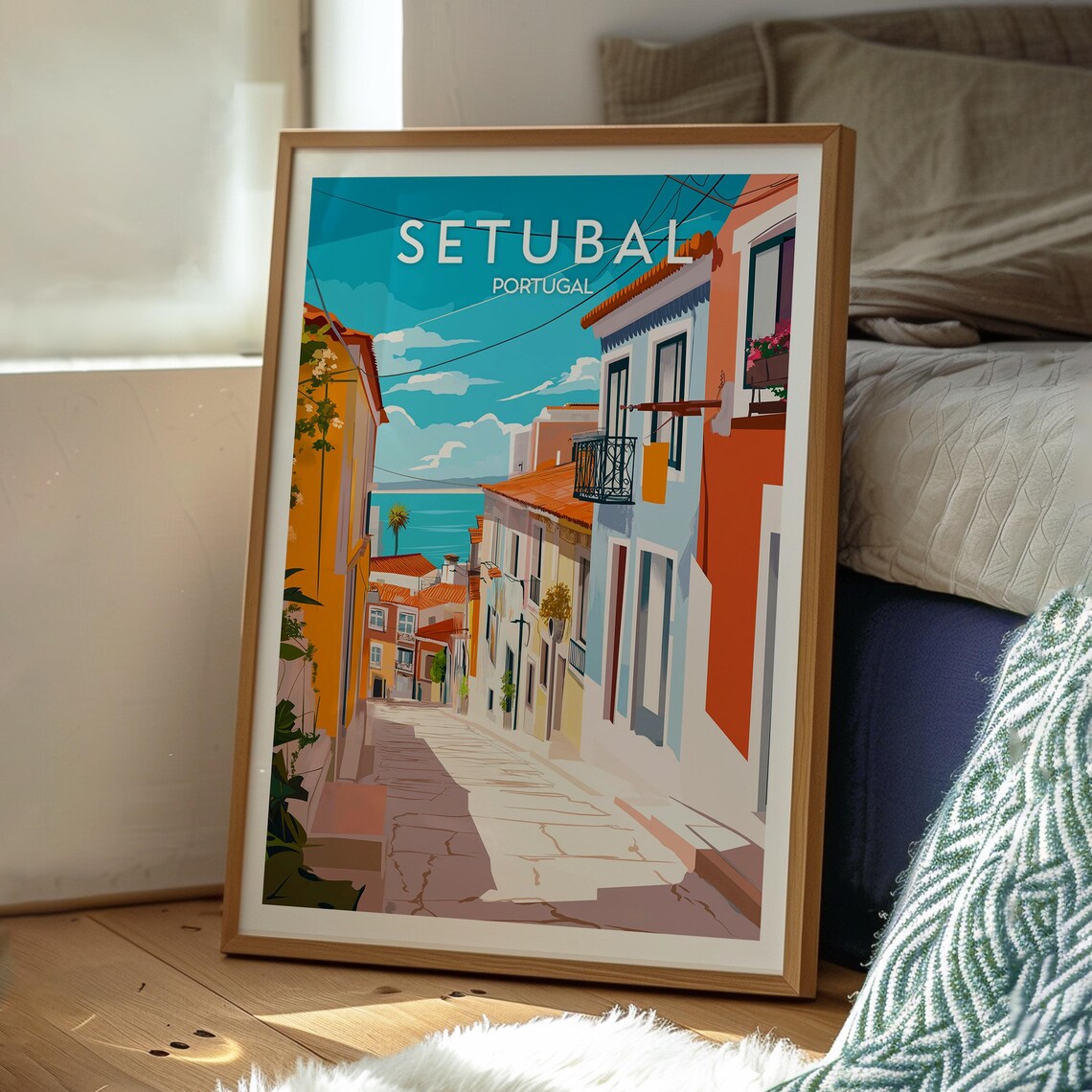 Setubal Portugal Old Town Street Sea View Retro Travel Poster - Image 3