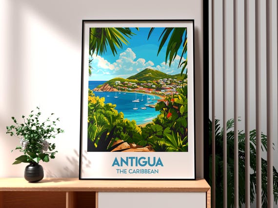 Antigua Travel Print The Caribbean Wall Art Beach Poster Holiday Gift For Traveller