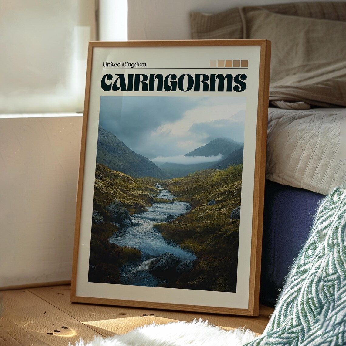 Cairngorms Scotland Misty Mountain Valley Stream Travel Poster - Image 3