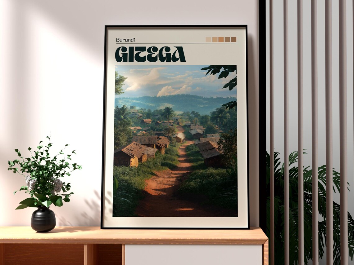 Gitega Burundi Rural Village Red Dirt Road Huts Travel Poster