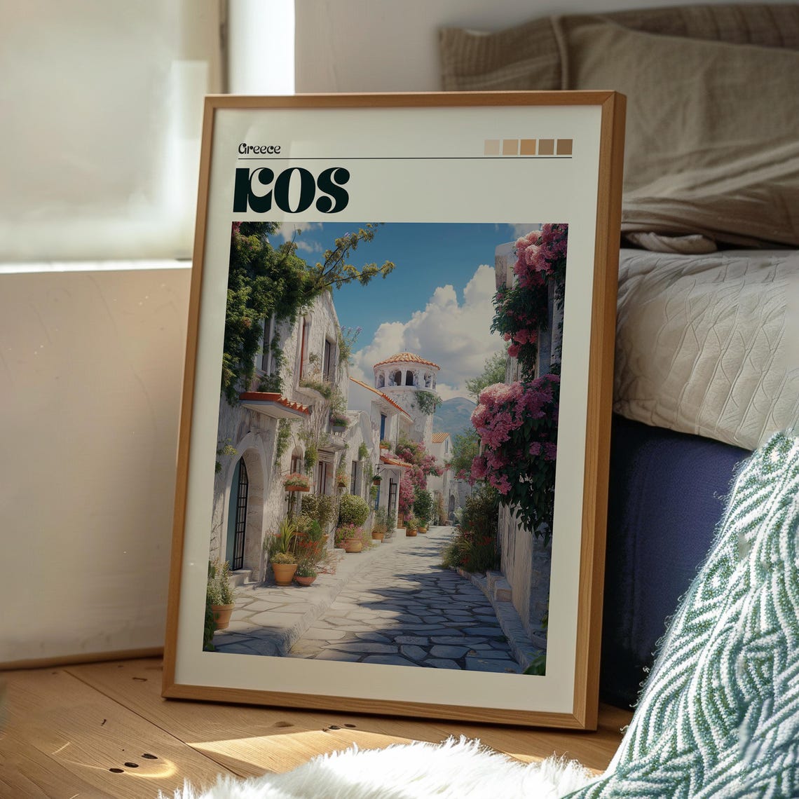 Kos Greece Flower Lane Whitewashed Village Island Travel Poster - Image 3