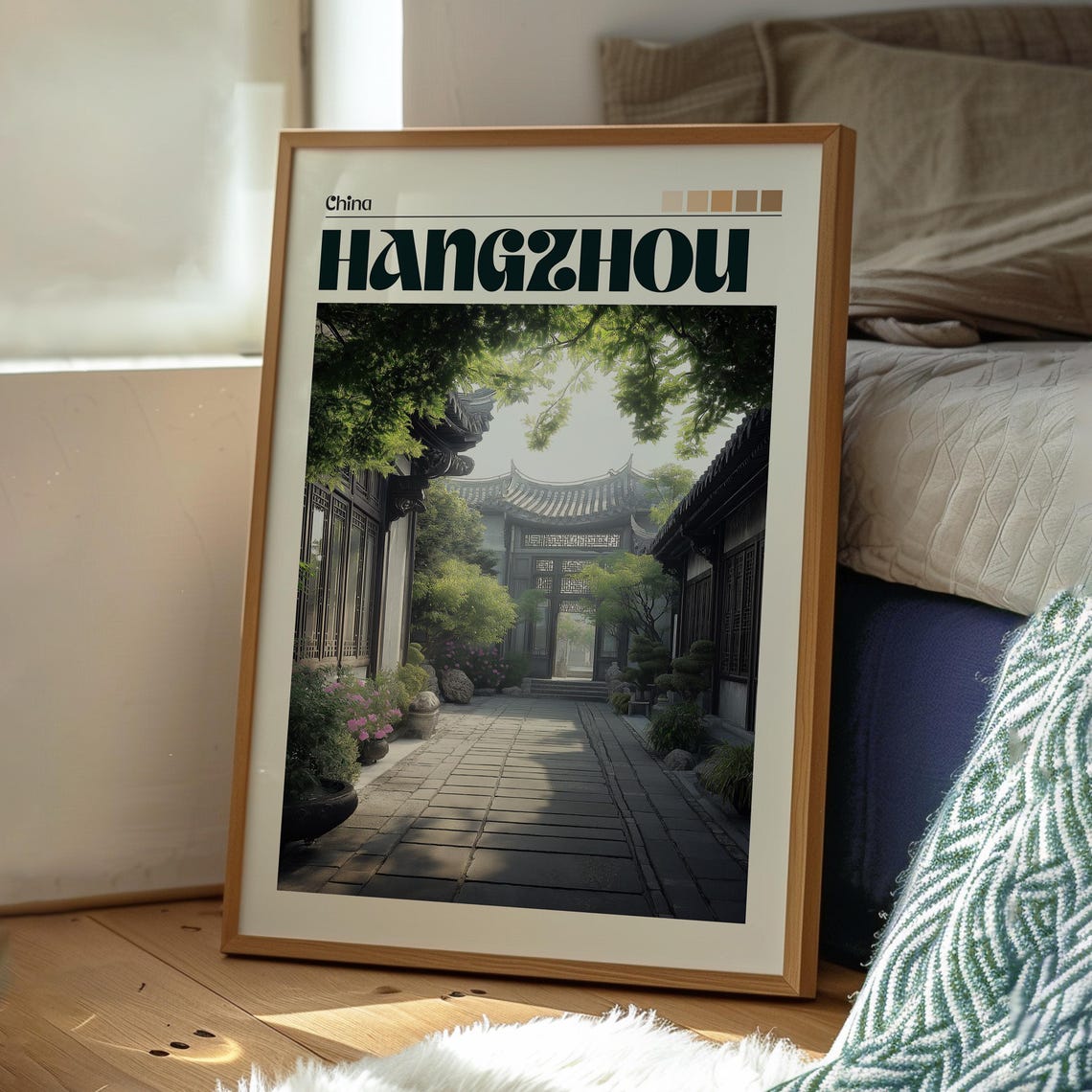 Hangzhou China Serene Traditional Garden Moon Gate Courtyard Poster - Image 3