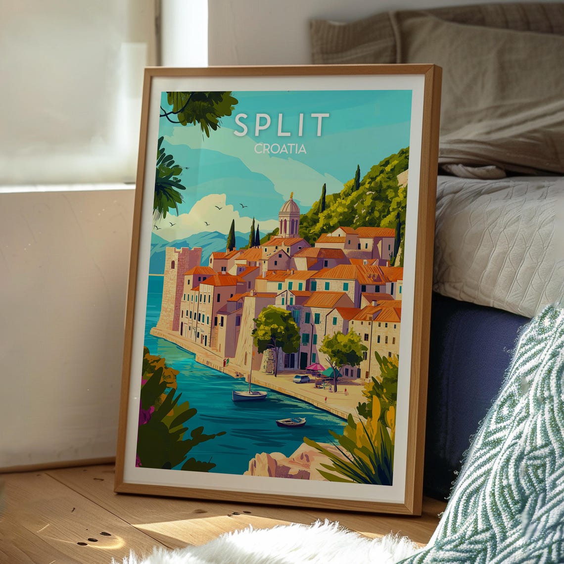 Split Croatia Old Town Harbor Terracotta Coast Vintage Poster - Image 3
