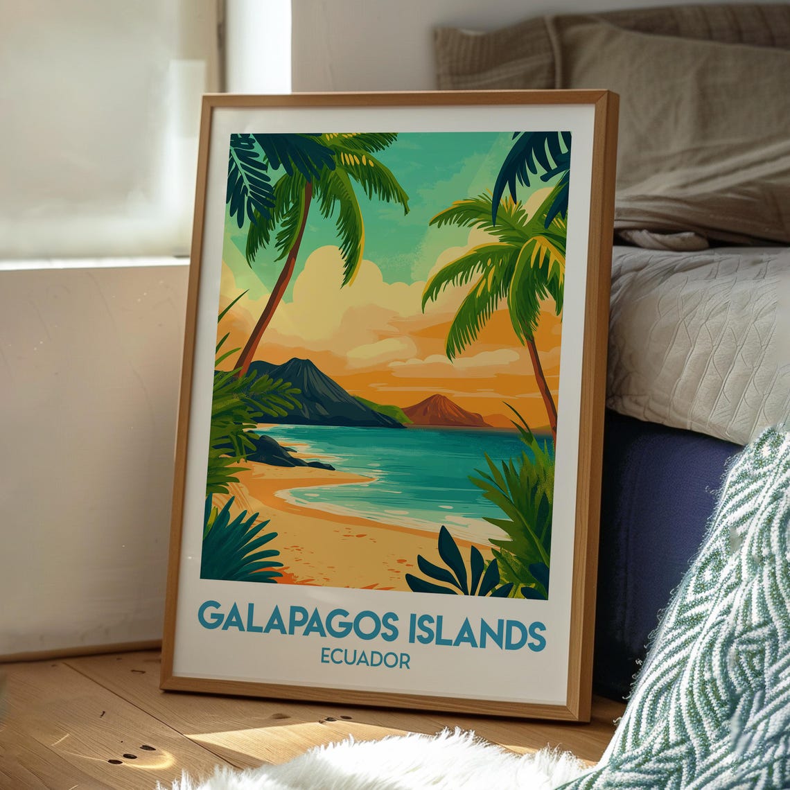 Galapagos Islands Ecuador Tropical Volcano Beach Travel Poster - Image 3