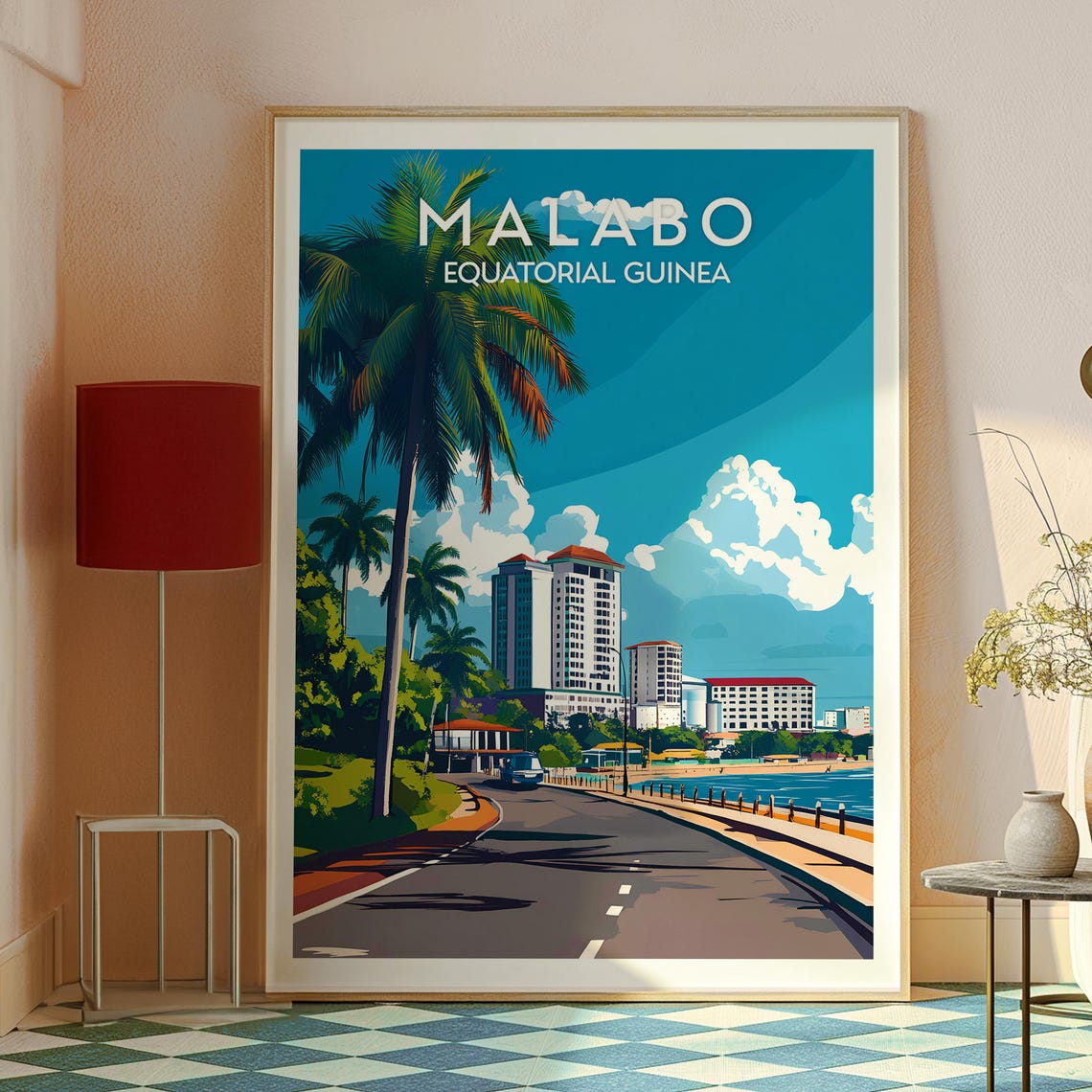Malabo Equatorial Guinea Waterfront Palm Road Tropical Hotels Poster - Image 2