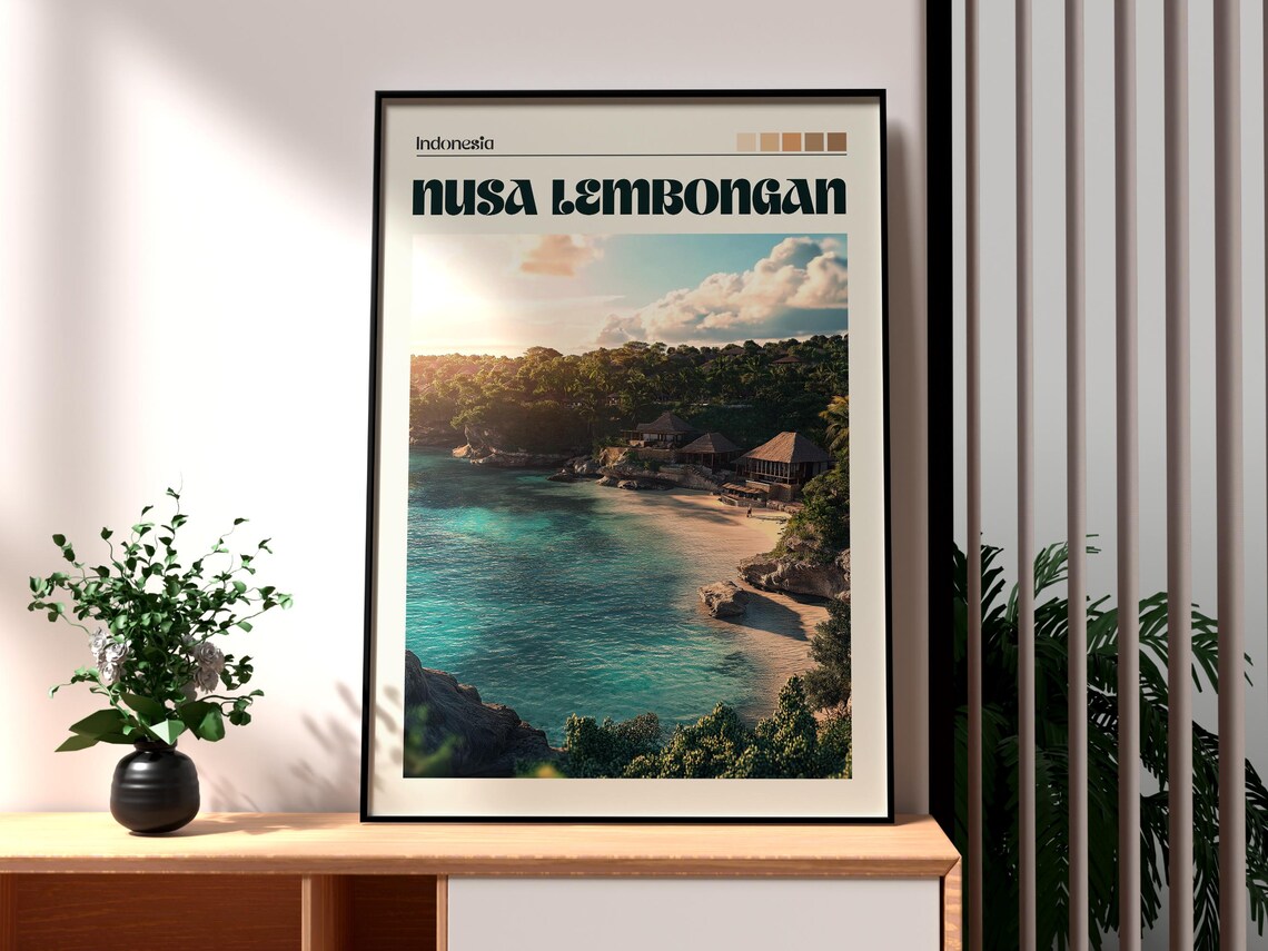 Nusa Lembongan Indonesia Turquoise Cove Beach Sunset Travel Poster