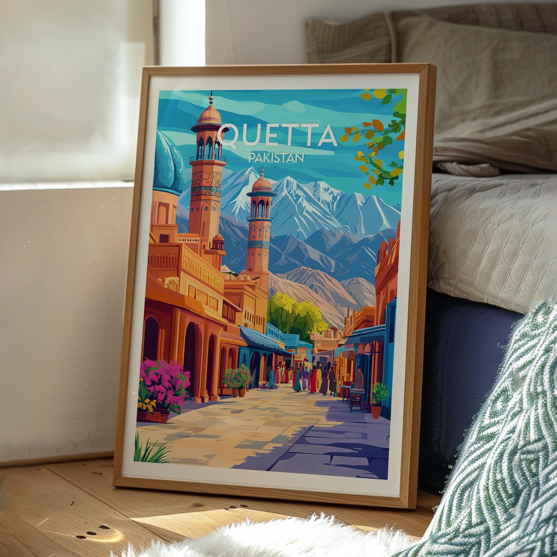 Quetta Pakistan Mountain Valley Bazaar Street Scene Travel Poster - Image 3