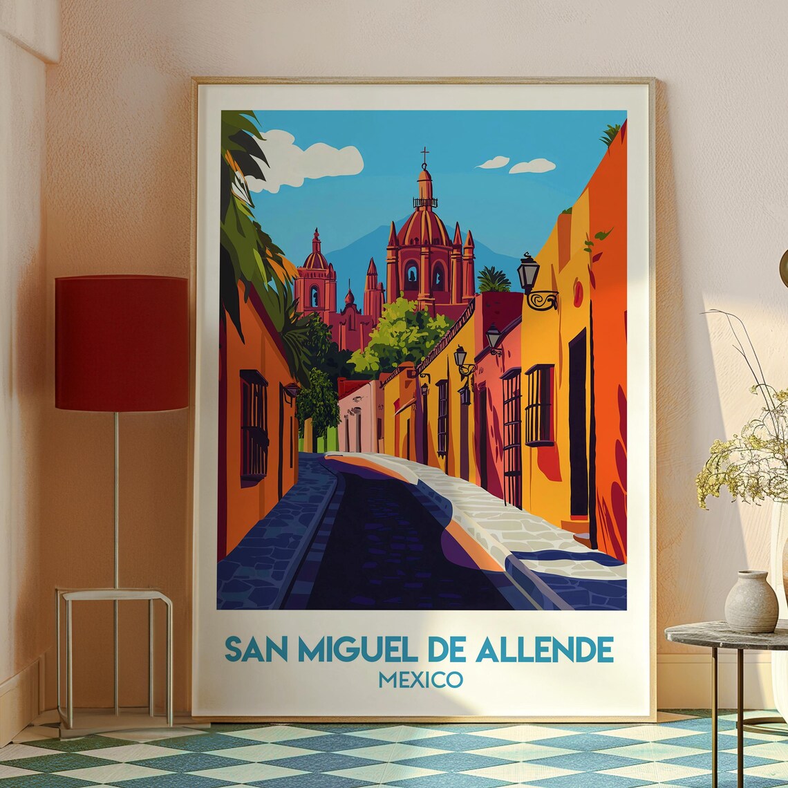 San Miguel de Allende Mexico Pink Colonial Church Travel Poster - Image 2