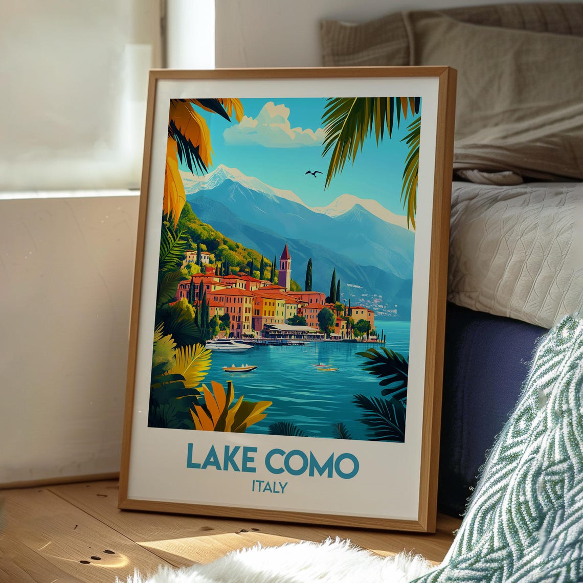 Lake Como Italy Picturesque Lakeside Town Mountain Travel Poster - Image 3
