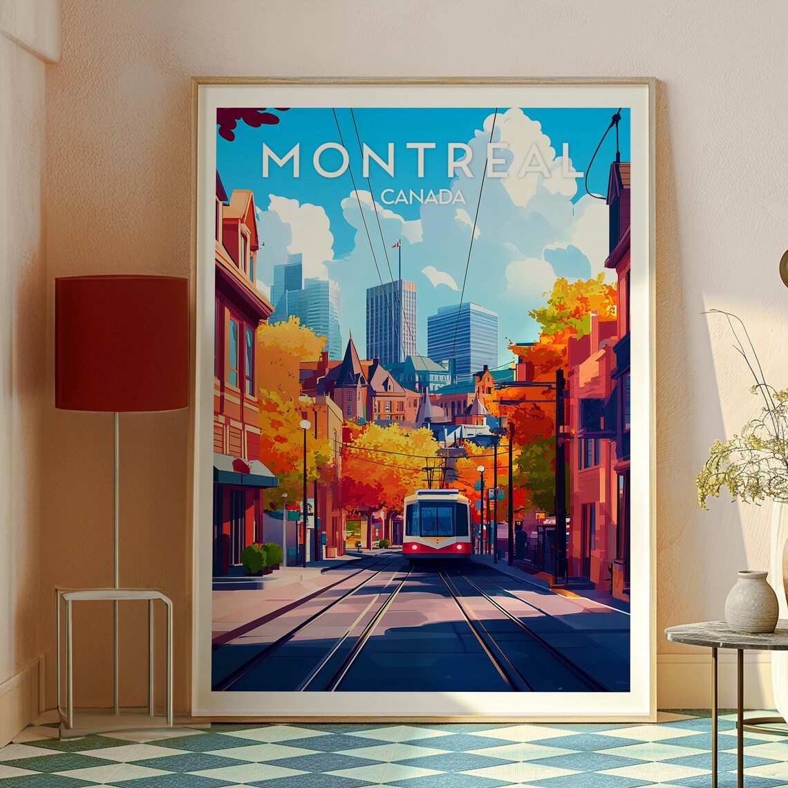 Montreal Canada Autumn Tram Street City Skyline Vintage Travel Poster - Image 2