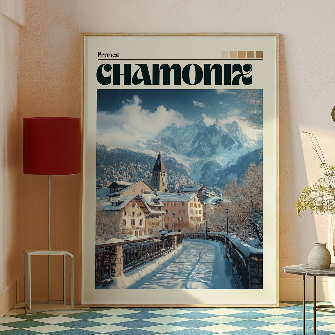 Chamonix France Snowy Alpine Village Winter Wonderland Travel Poster - Image 2