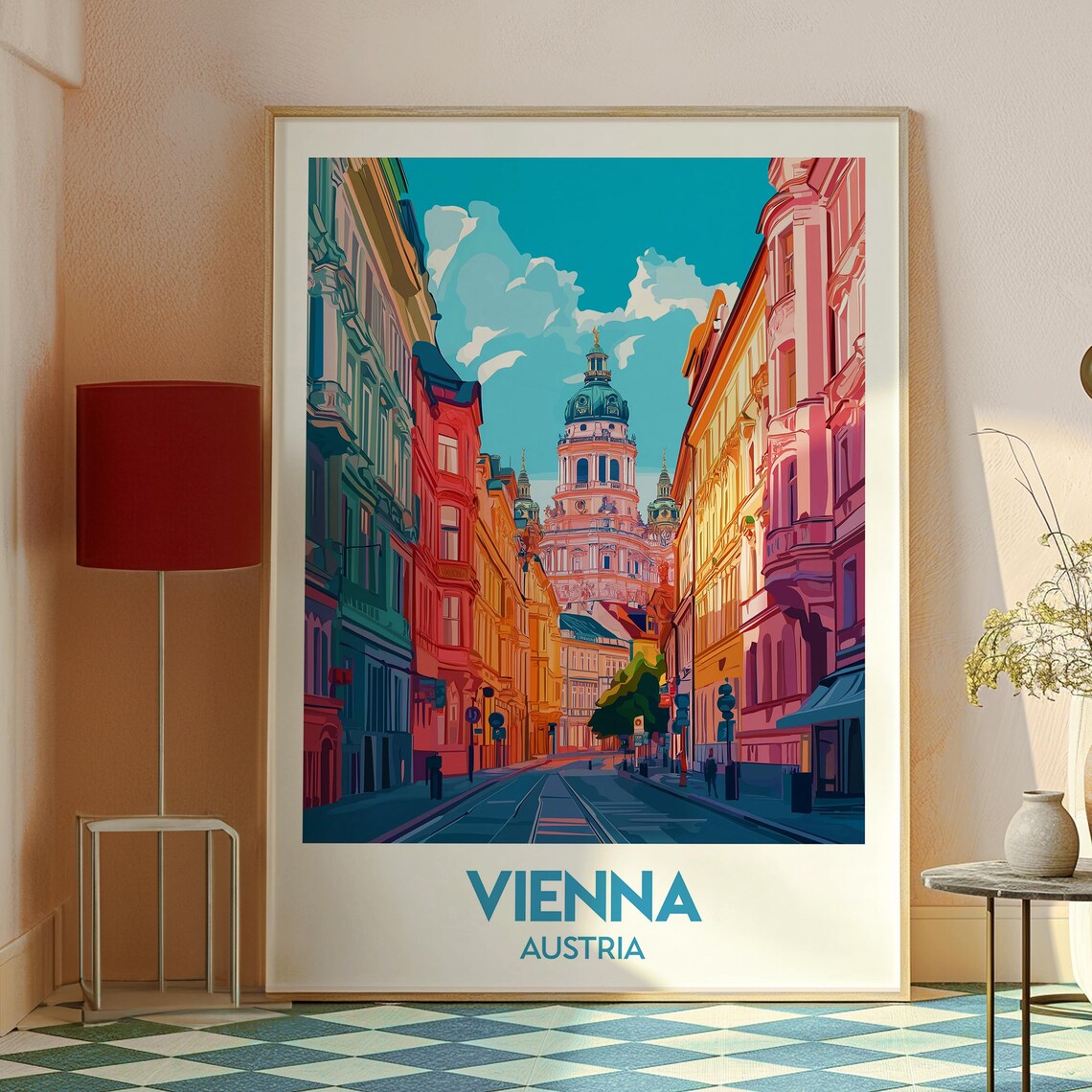 Vienna Austria Colorful Historic Old Town Street Travel Poster - Image 2