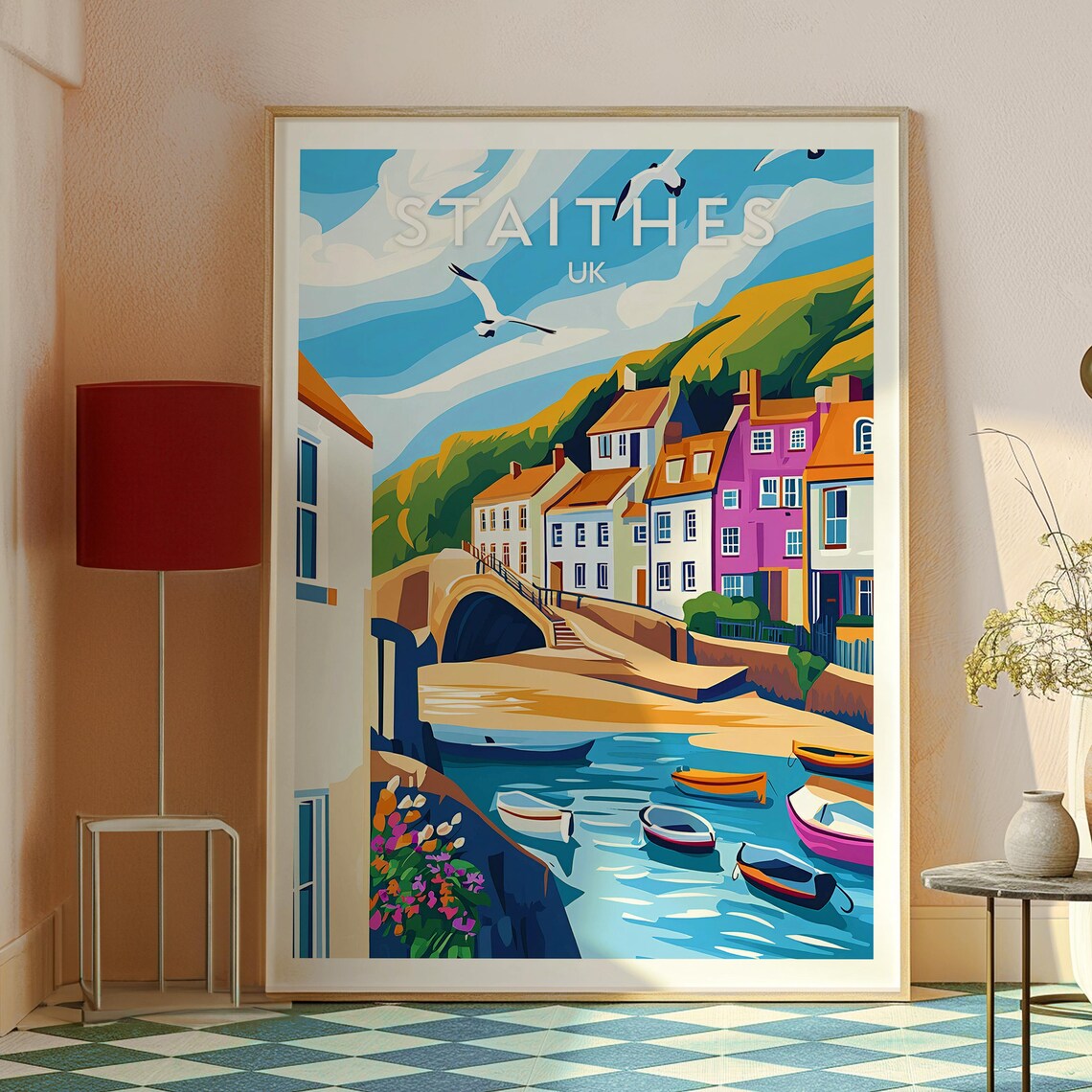 Staithes UK Yorkshire Fishing Village Harbor Boats Retro Poster - Image 2