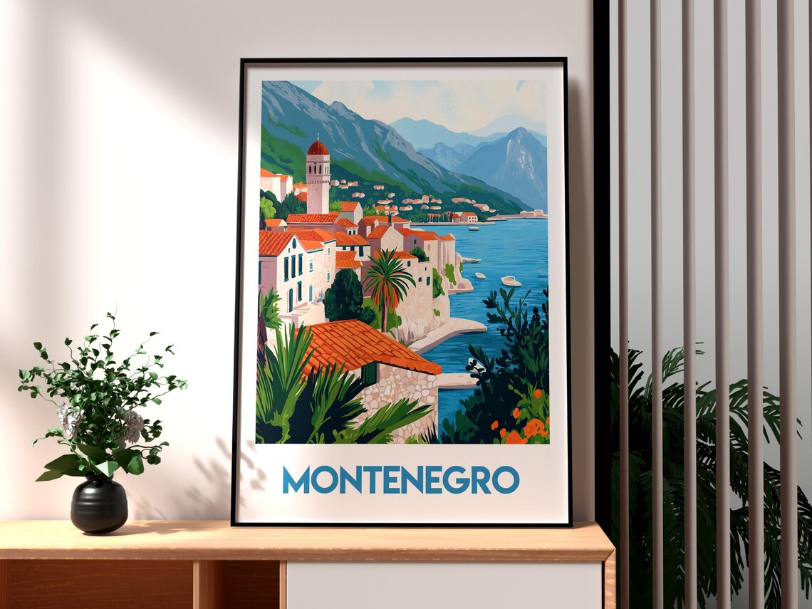 Montenegro Adriatic Coast Old Town Bay Mountains Travel Poster