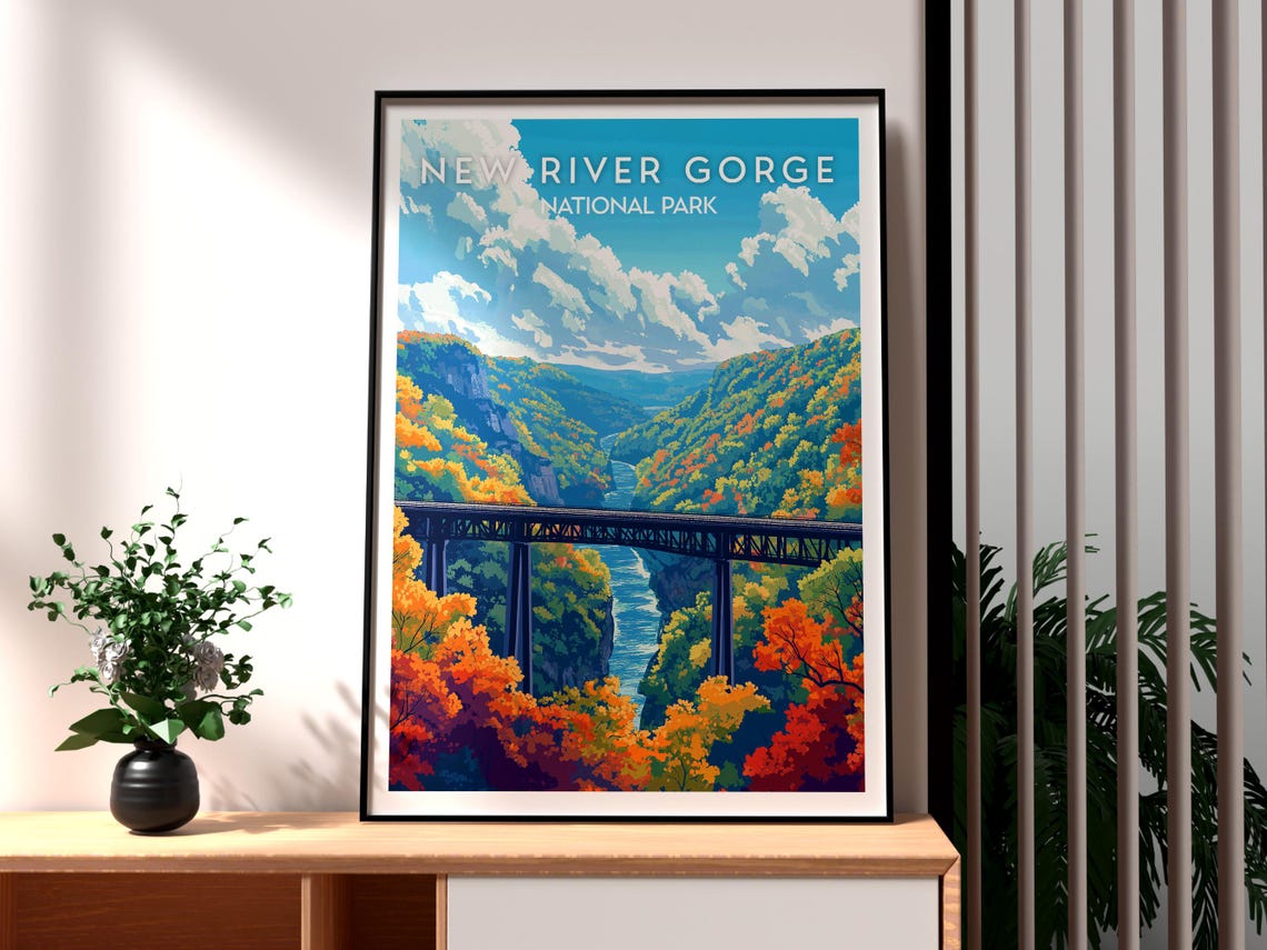 New River Gorge Bridge Autumn Canyon Fall Color Scenery Poster
