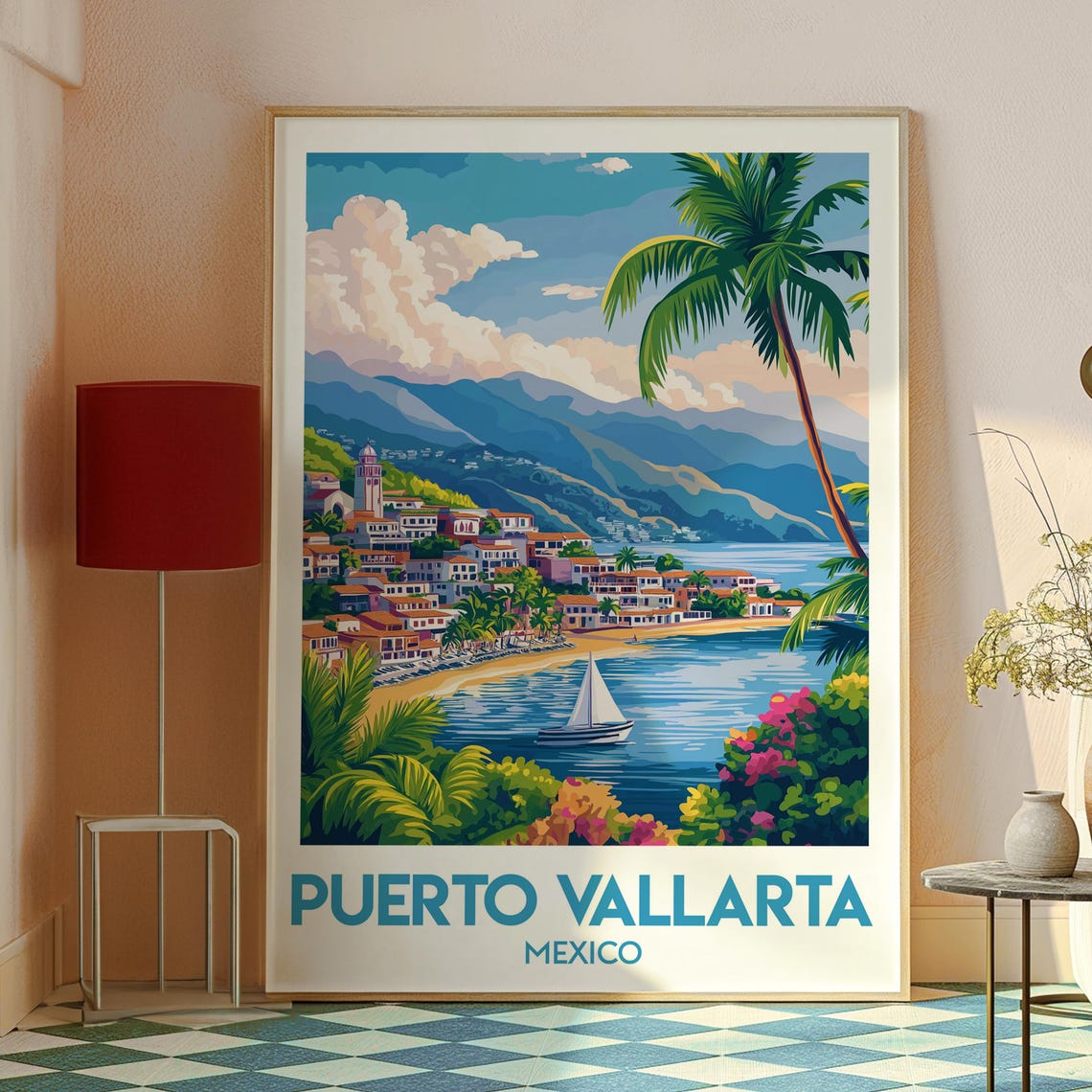 Puerto Vallarta Mexico Beach Bay Sailboat Tropical Travel Poster - Image 2