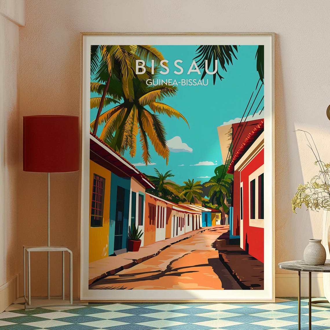 Bissau Guinea Bissau Colorful Street Palms Tropical Travel Poster - Image 2