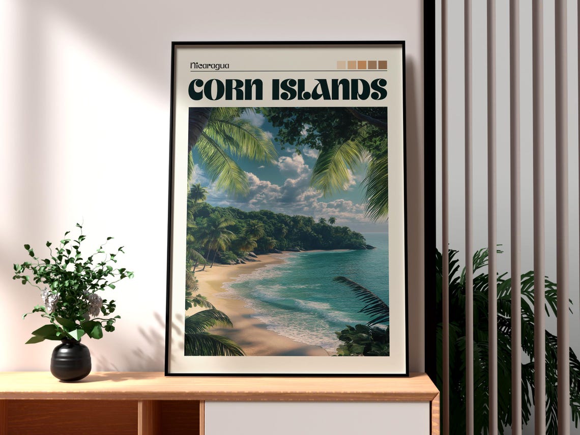 Corn Islands Nicaragua Palm Framed Beach Turquoise Caribbean Poster
