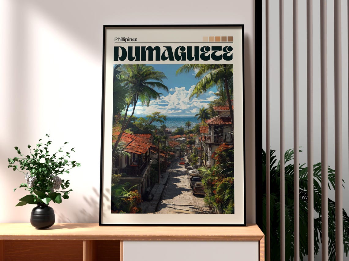 Dumaguete Philippines Tropical Palm Street Seaside Travel Poster