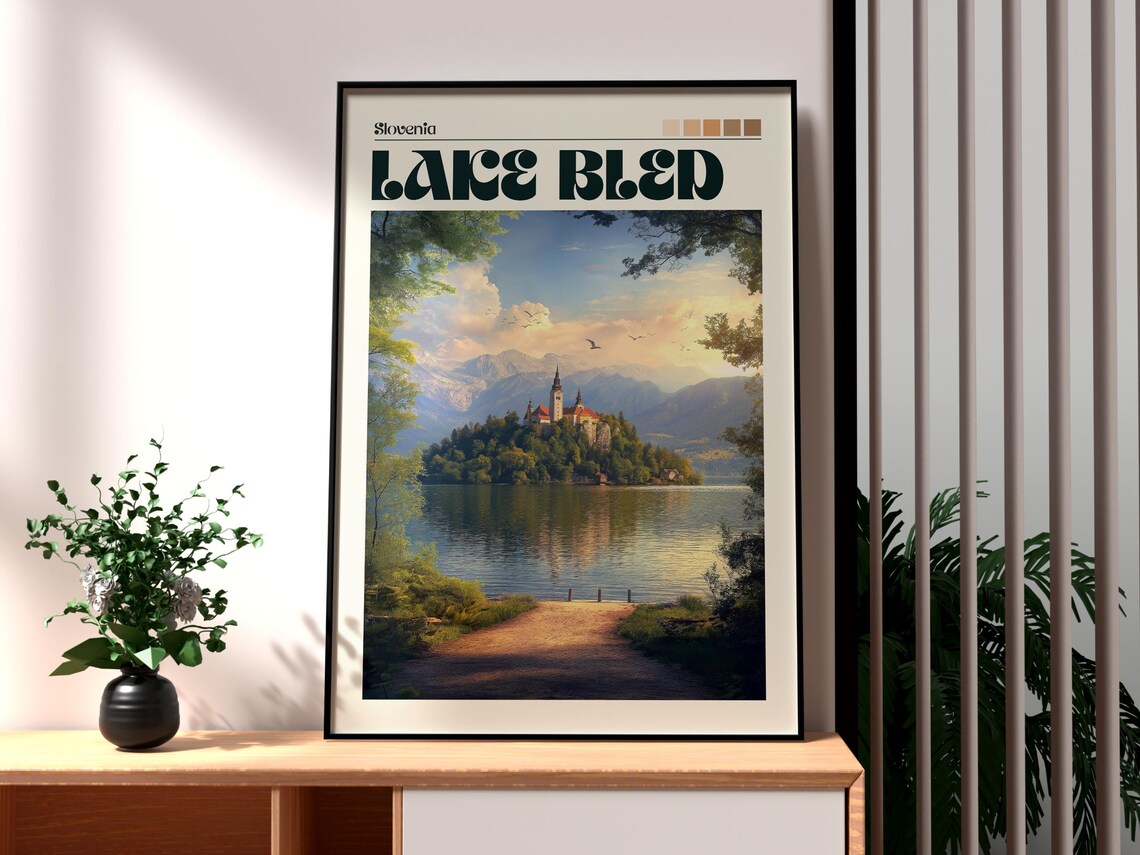 Lake Bled Slovenia Island Church Alpine Mountain Lake View Poster
