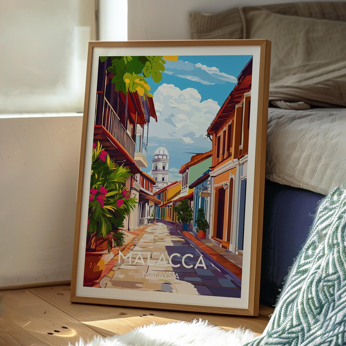 Malacca Malaysia Vintage Colonial Street Old Town Art Poster - Image 3