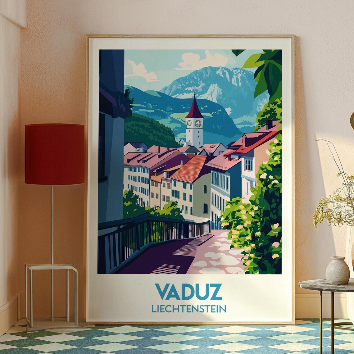 Vaduz Liechtenstein Alpine Town Church Mountain Travel Poster - Image 2