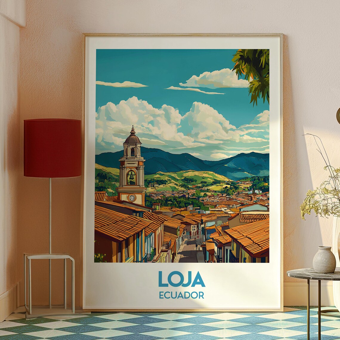 Loja Ecuador Colonial Bell Tower Andes Town Retro Travel Poster - Image 2