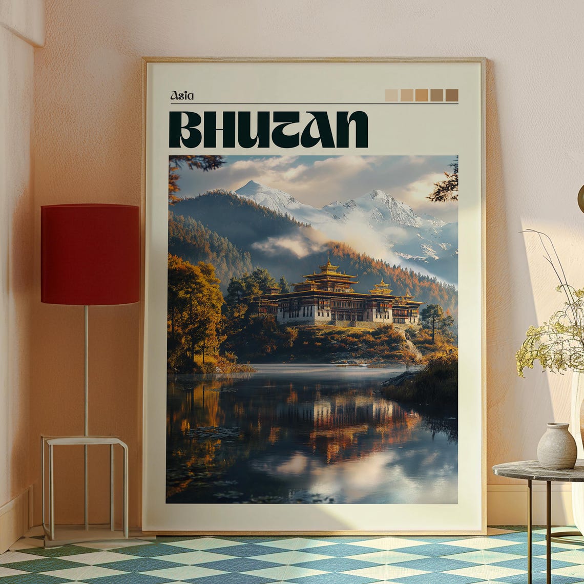 Bhutan Asia Himalayan Monastery By Still Water Travel Poster - Image 2