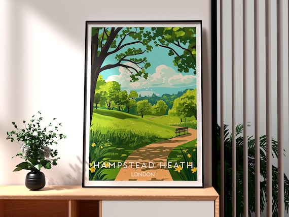Hampstead Heath London Parkland Path Bench Daffodil Art Poster
