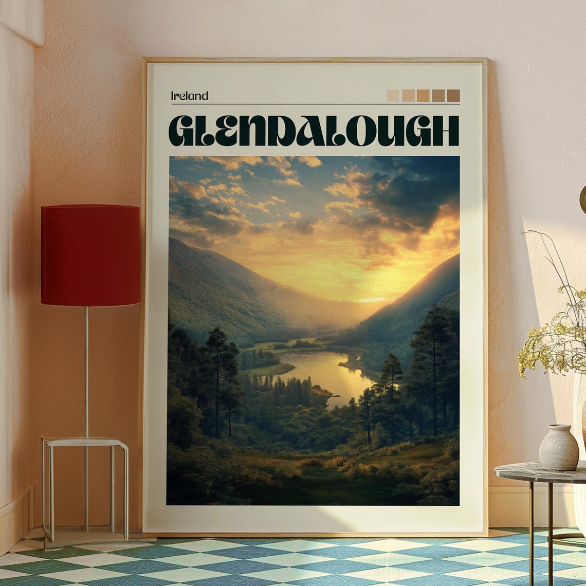 Glendalough Ireland Mountain Lake Sunset Valley Travel Poster - Image 2