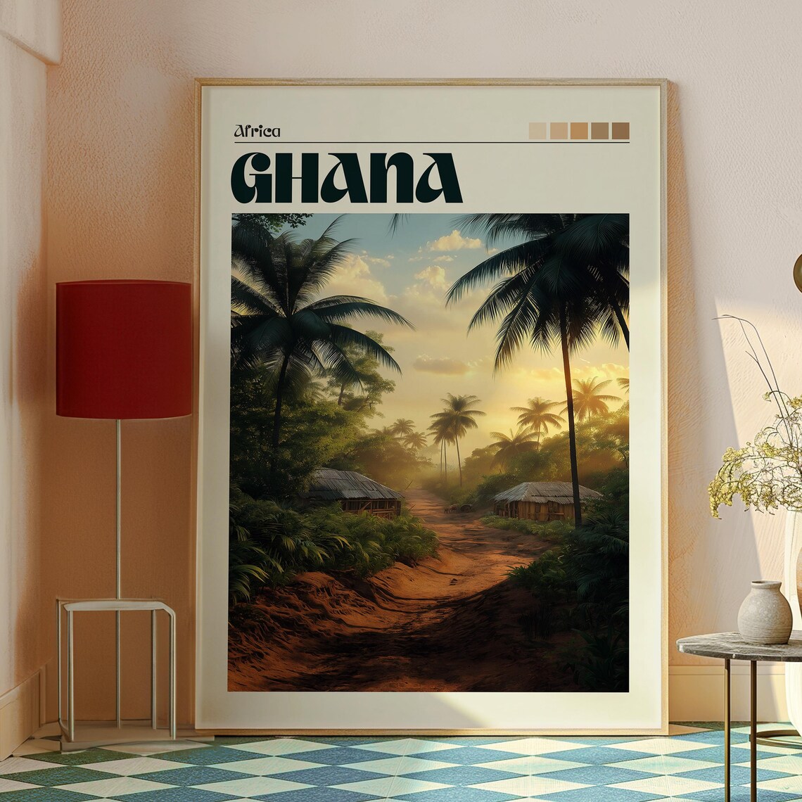 Ghana Africa Palm Trees Village Road Golden Light Travel Poster - Image 2
