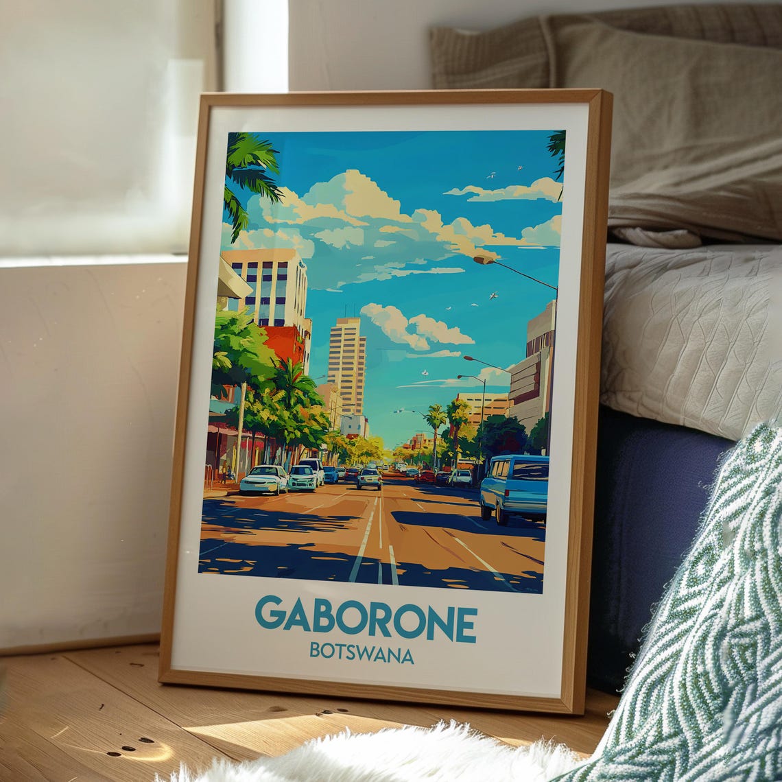 Gaborone Botswana City Street Skyline Sunny Avenue Travel Poster - Image 3