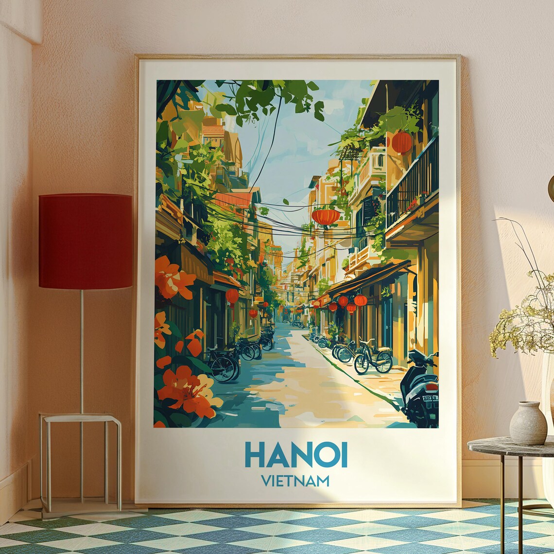 Hanoi Vietnam Old Quarter Lantern Street Scene Travel Poster - Image 2