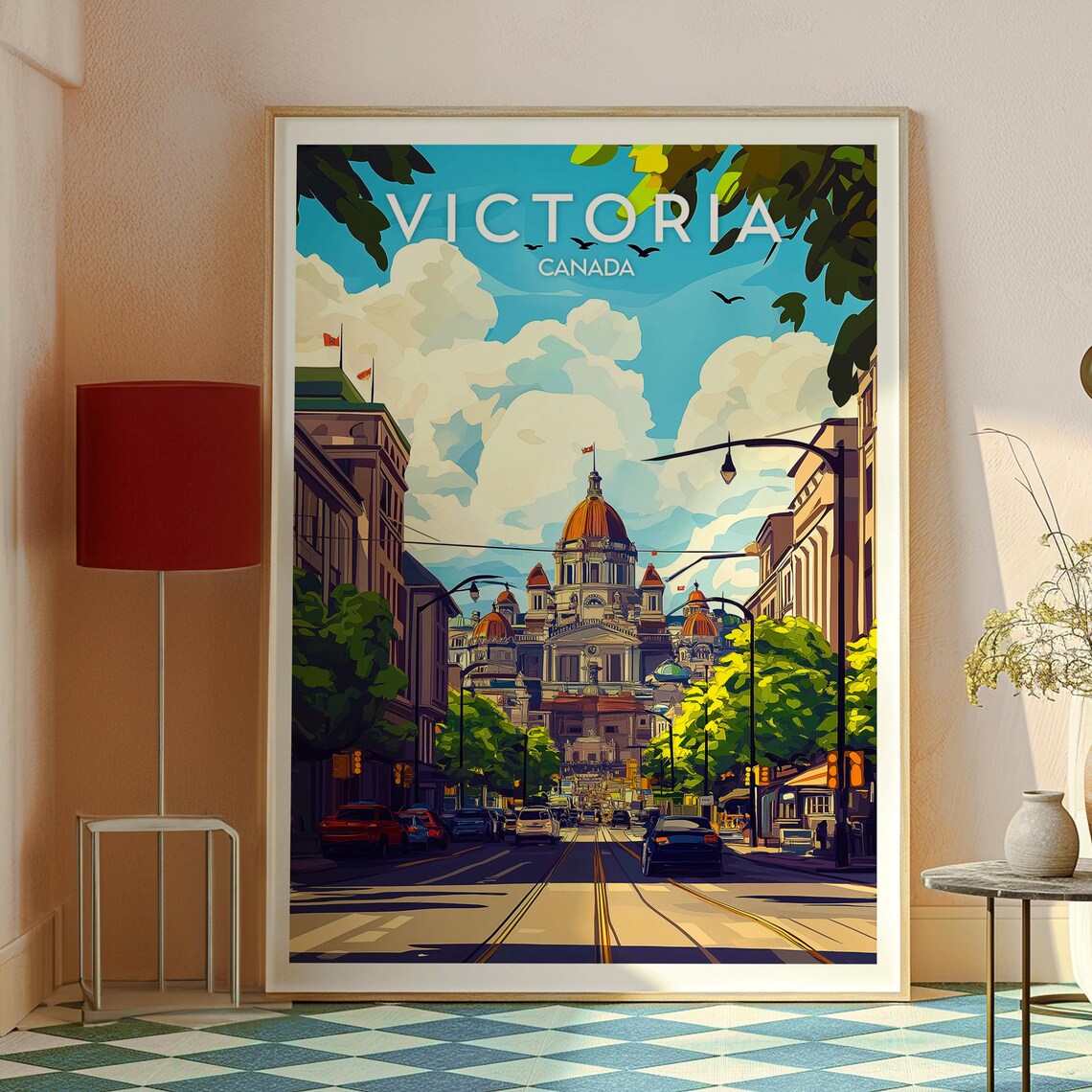Victoria Canada Parliament Domes Busy Downtown Street City Skyline Poster - Image 2