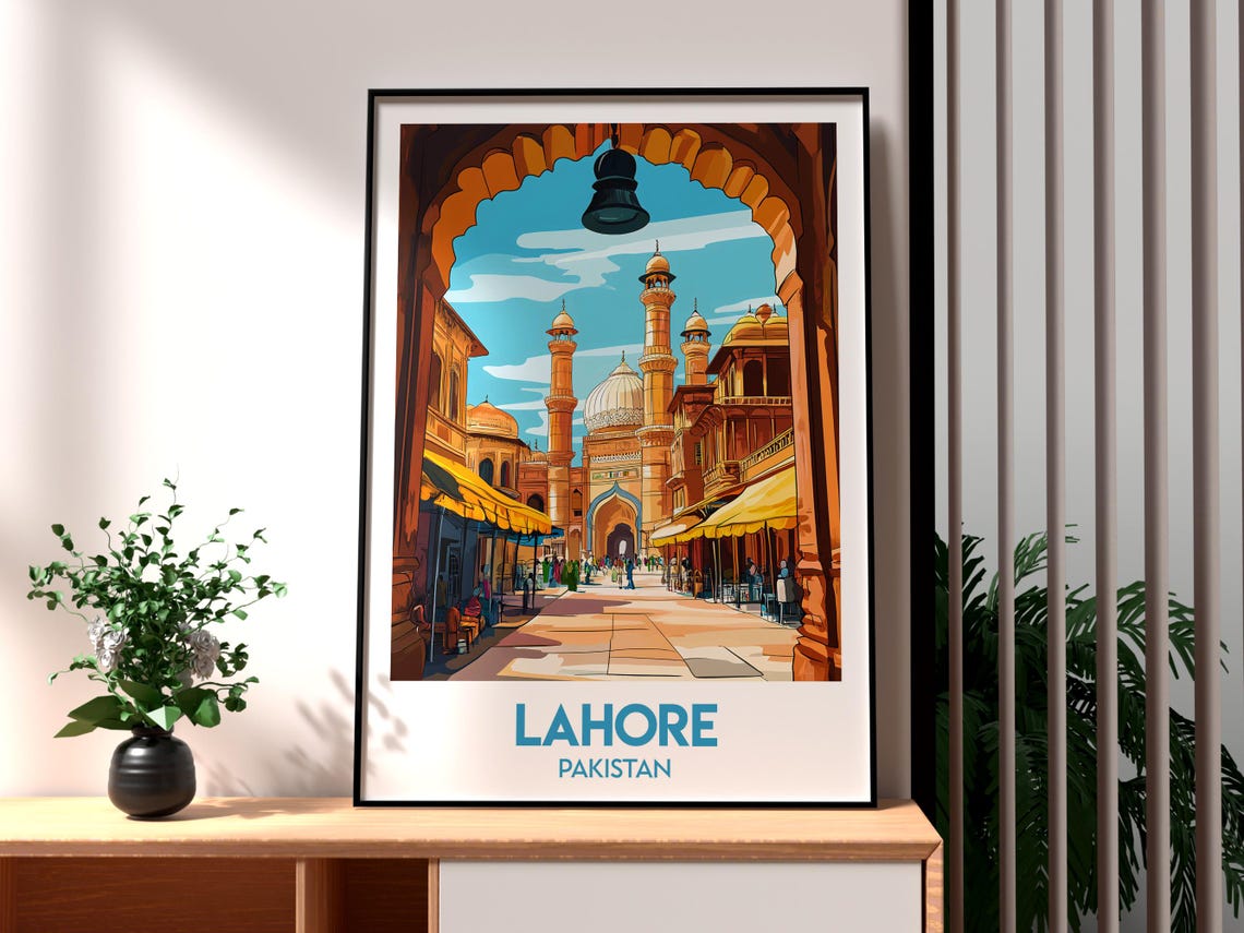 Lahore Pakistan Mosque Minarets Old City Vintage Travel Poster