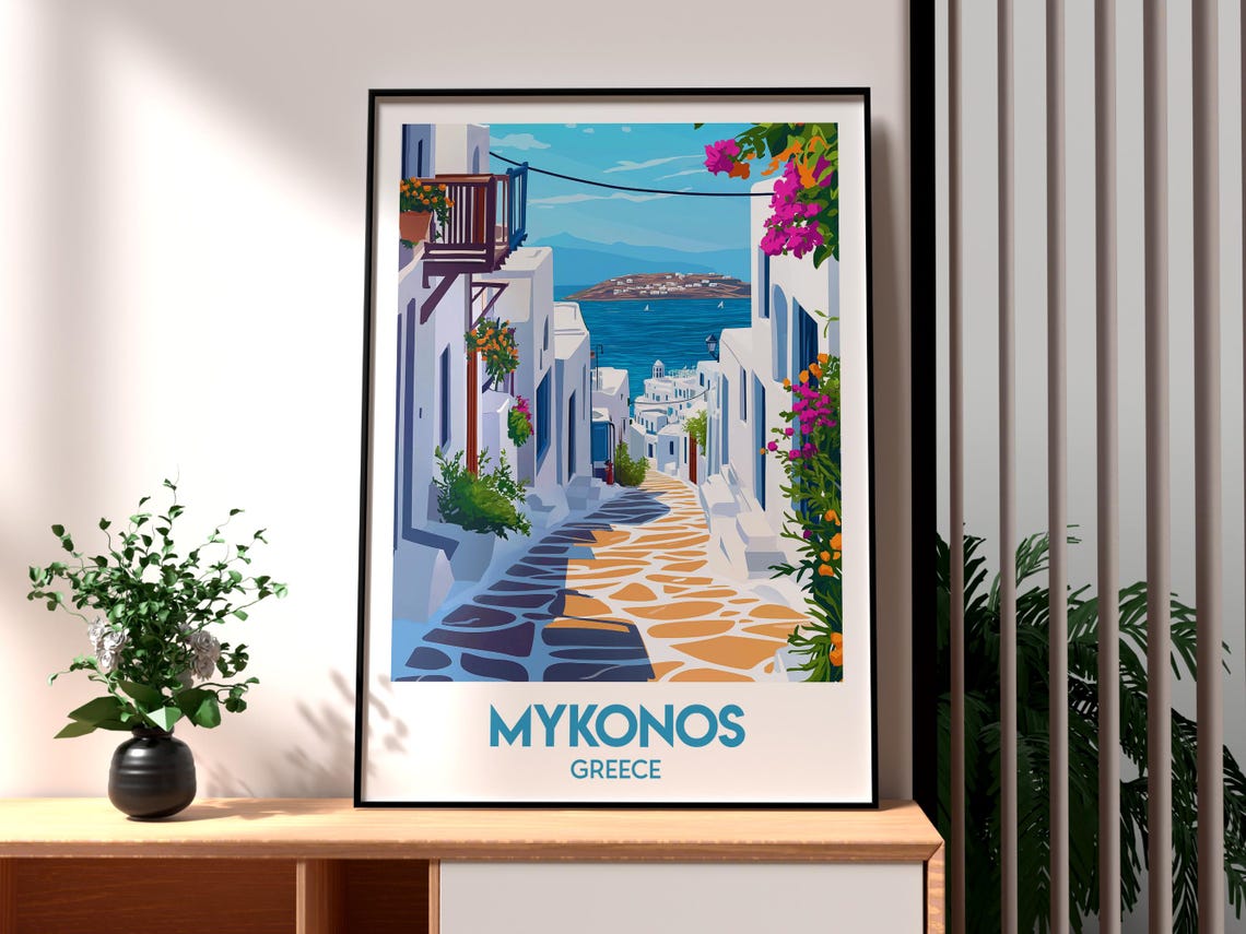 Mykonos Greece Whitewashed Alley Bougainvillea Aegean Poster