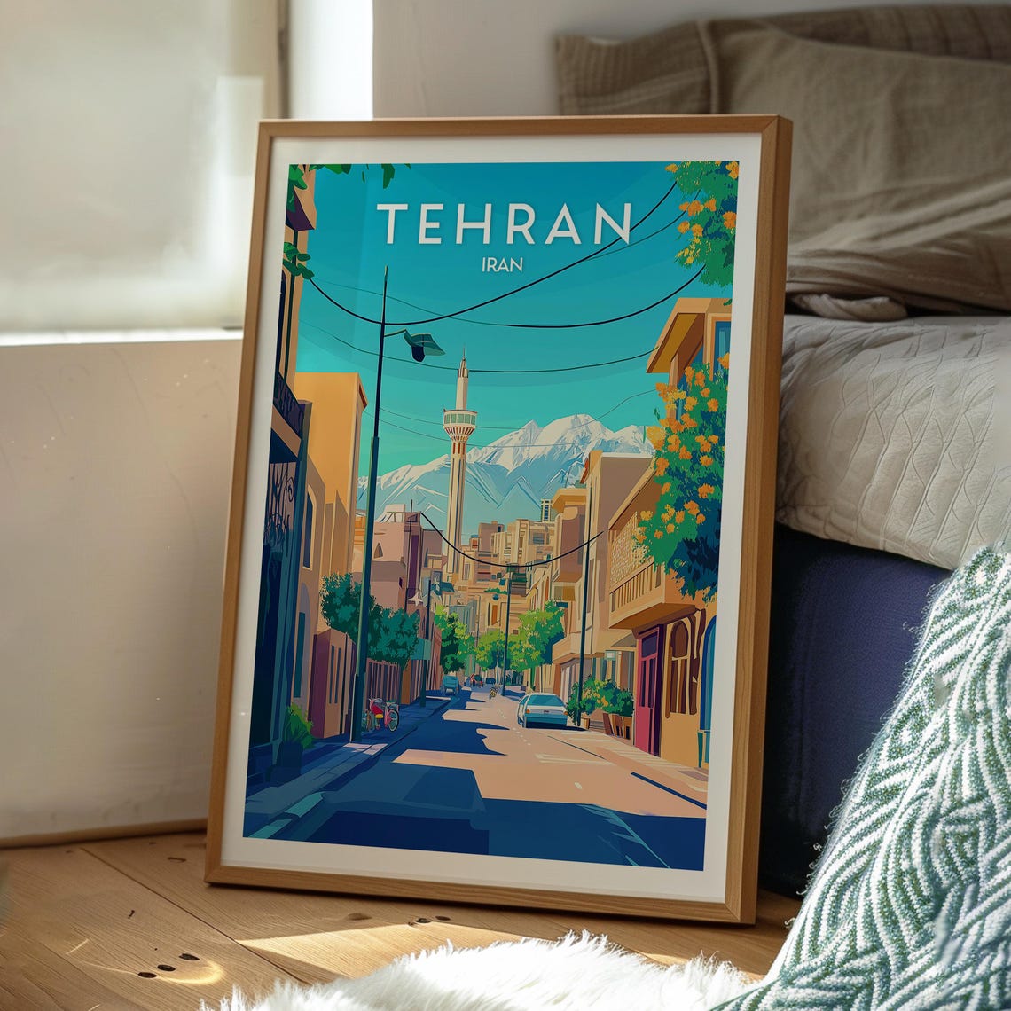 Tehran Iran City Street Snowcapped Mountains Vintage Travel Poster - Image 3