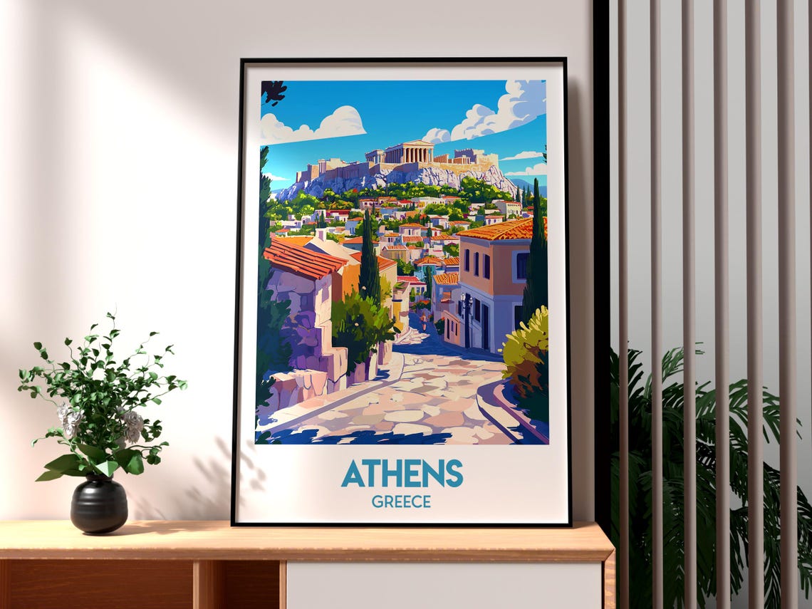Athens Greece Acropolis Parthenon Old Town Street Travel Poster