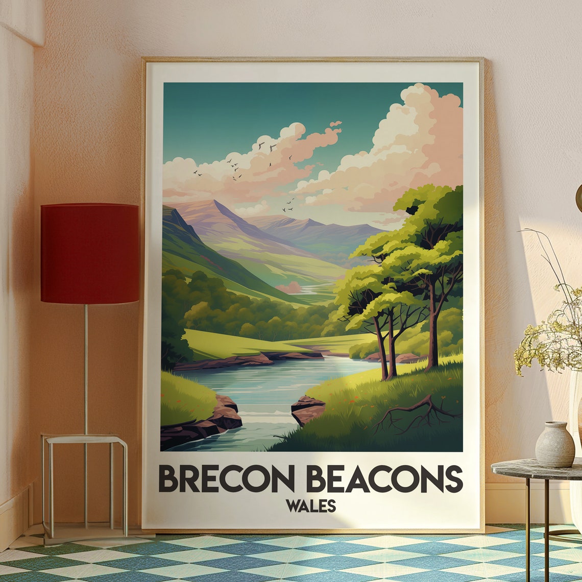 Brecon Beacons Wales Green Hills And Winding River Travel Poster - Image 2