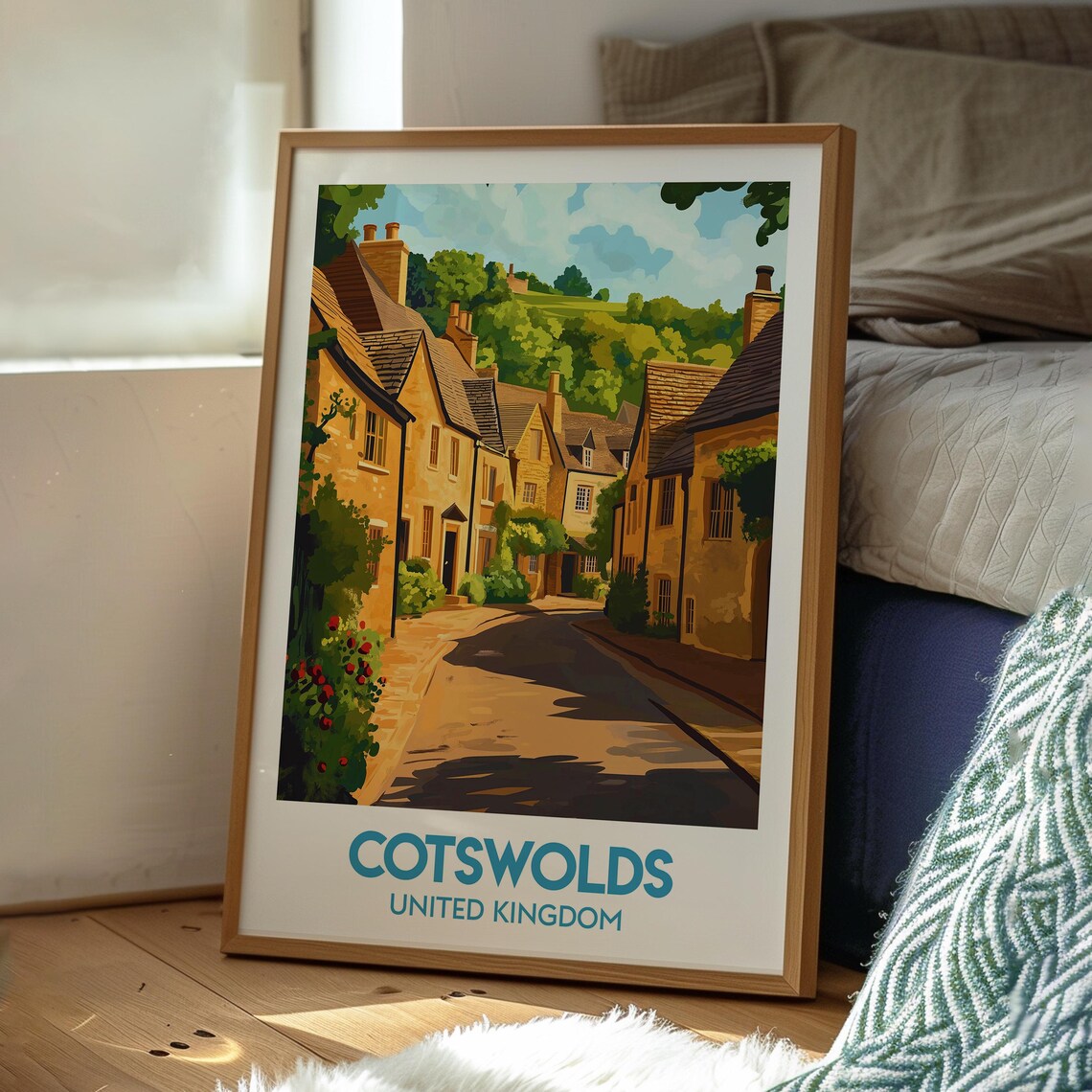 Cotswolds United Kingdom Stone Village Street Vintage Travel Poster - Image 3