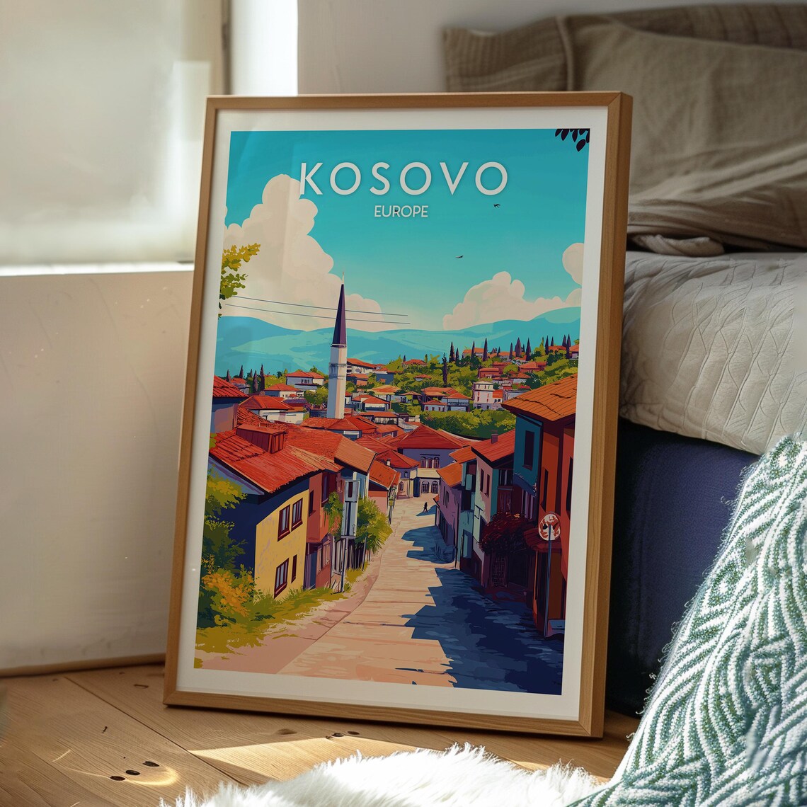 Kosovo Europe Historic Old Town Street Mountain Vista Poster - Image 3