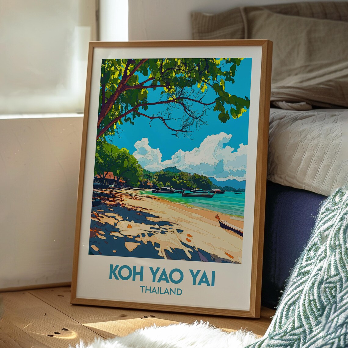 Koh Yao Yai Thailand Sandy Beach Boats Tropical Travel Poster - Image 3