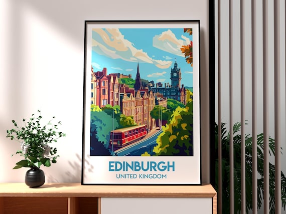 Edinburgh Scotland UK Castle Old Town Bus Historic Travel Poster