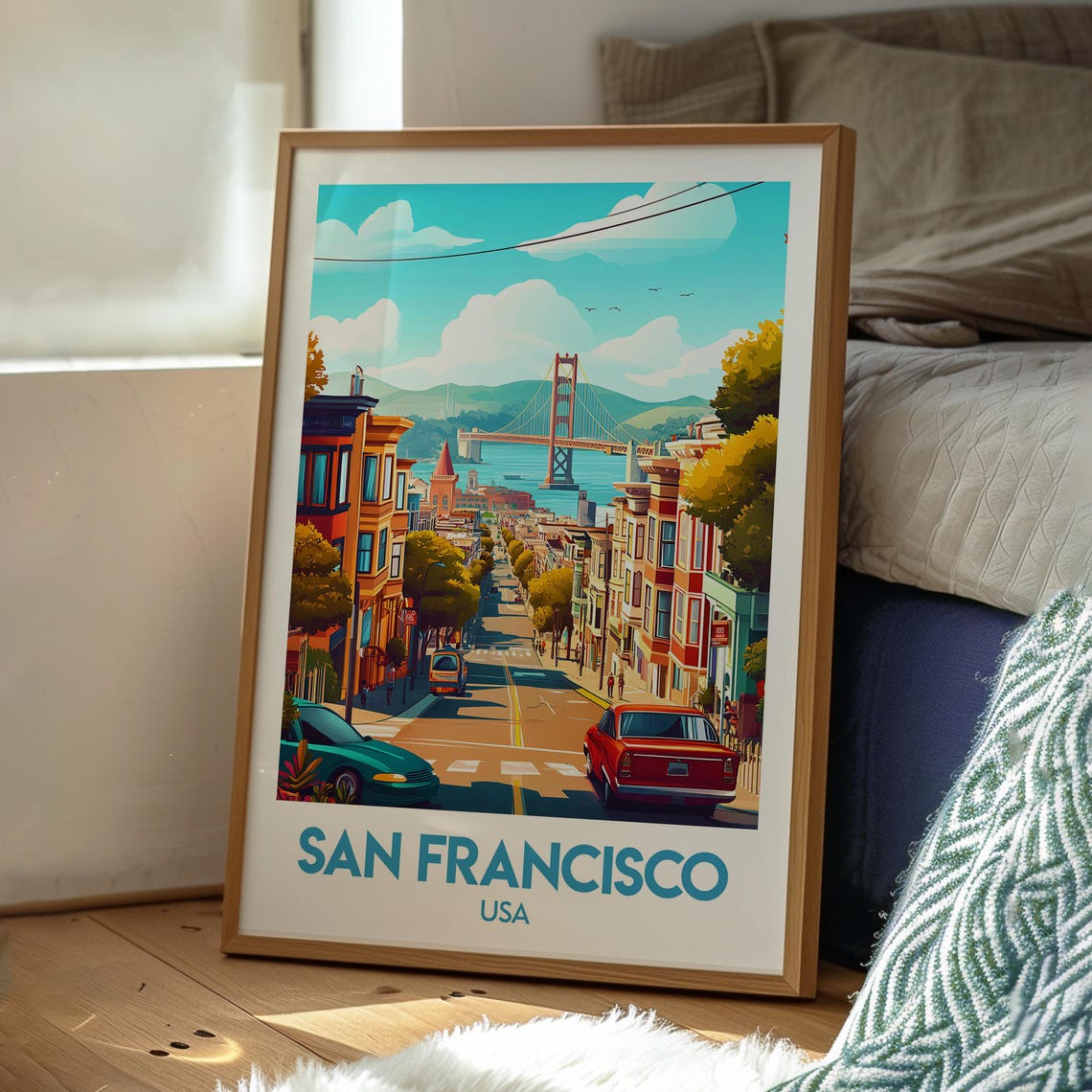 San Francisco USA Hillside Golden Gate Bridge Street View Poster - Image 3