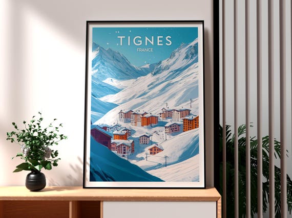 Tignes Print Mount Blanc Wall Art The Alpes Travel France Skiing Poster French Alps Ski