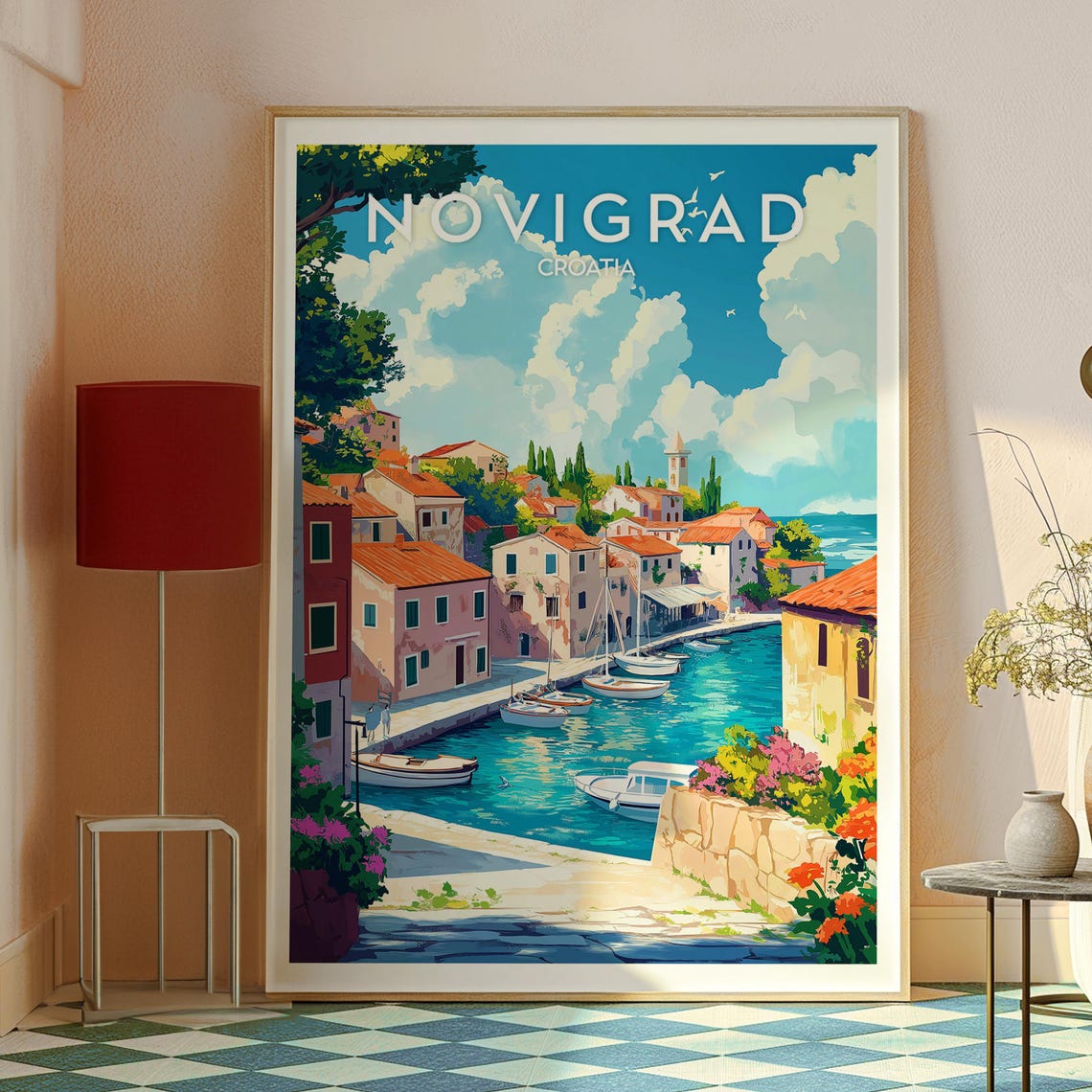 Novigrad Croatia Harbor Sailboats Red Roofs Coastal Town Travel Poster - Image 2