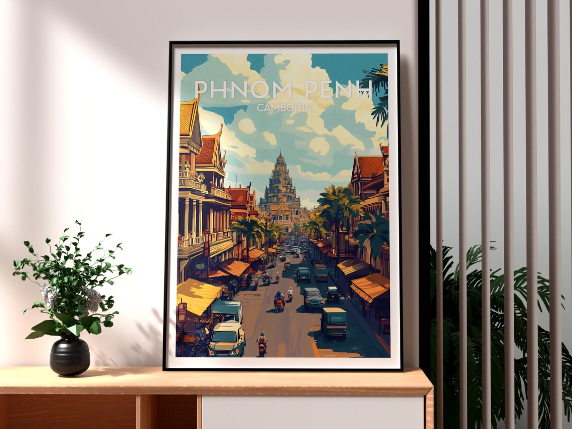 Phnom Penh Cambodia Bustling Street City Center Travel Poster