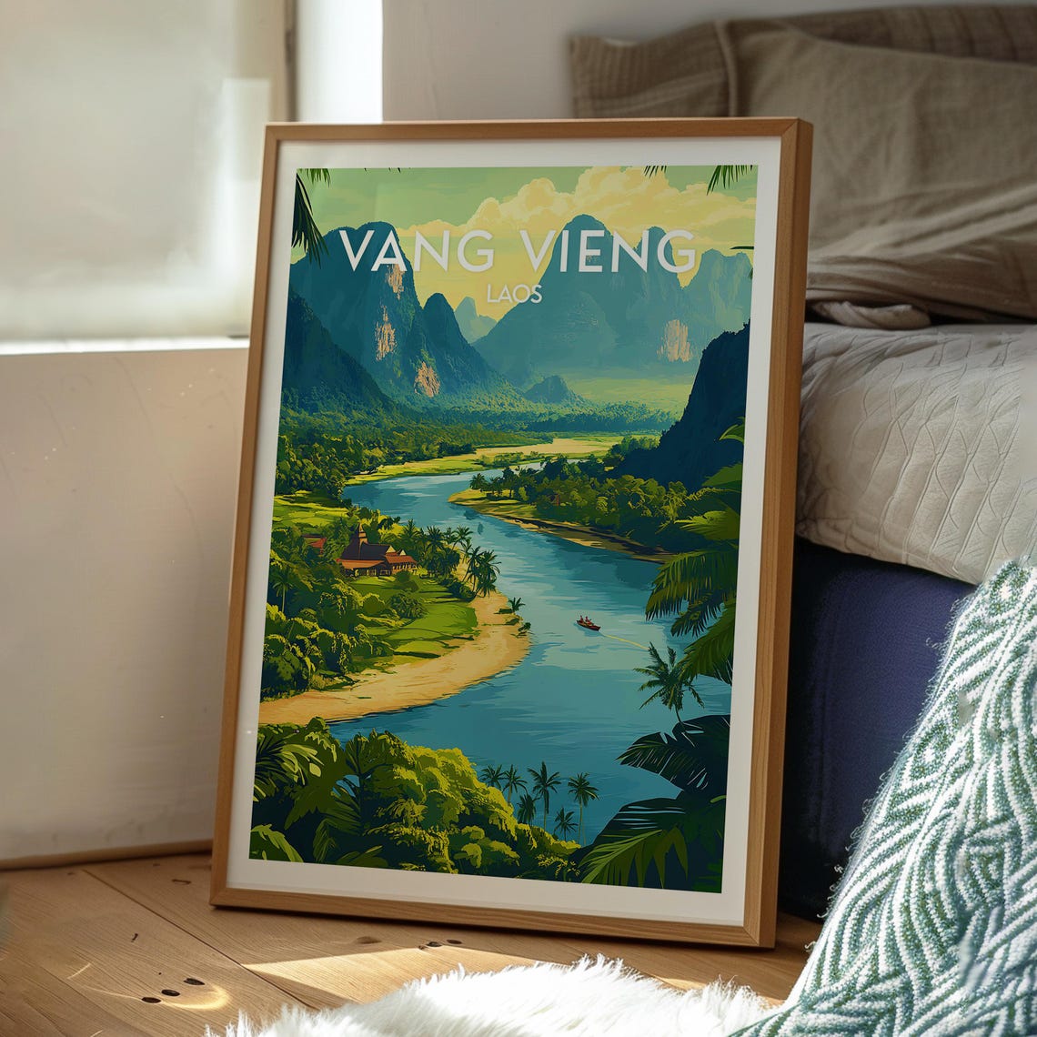 Vang Vieng Laos Limestone Karst Mountains River Valley Travel Poster - Image 3
