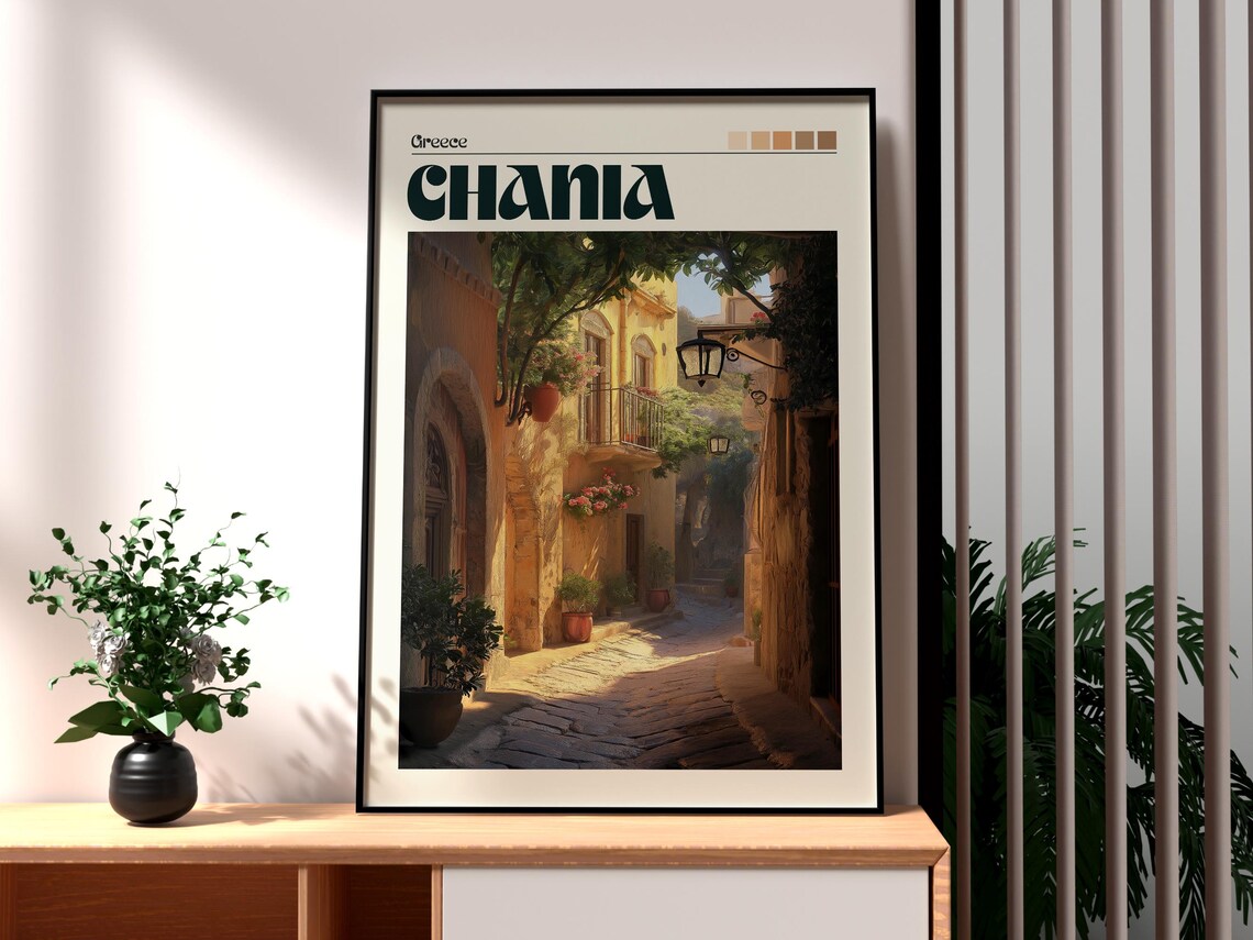 Chania Greece Old Town Cobblestone Alley Sunlight Travel Poster