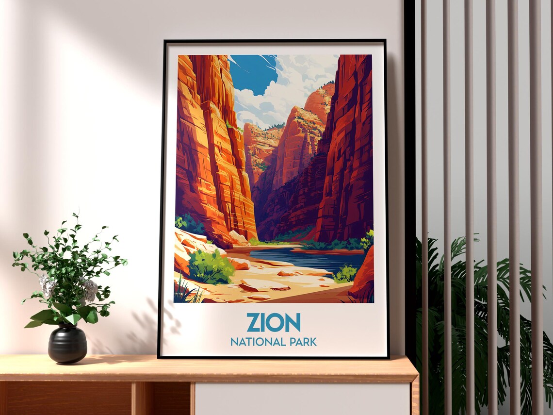 Zion National Park Utah Scenic Red Rock Canyon River Travel Poster